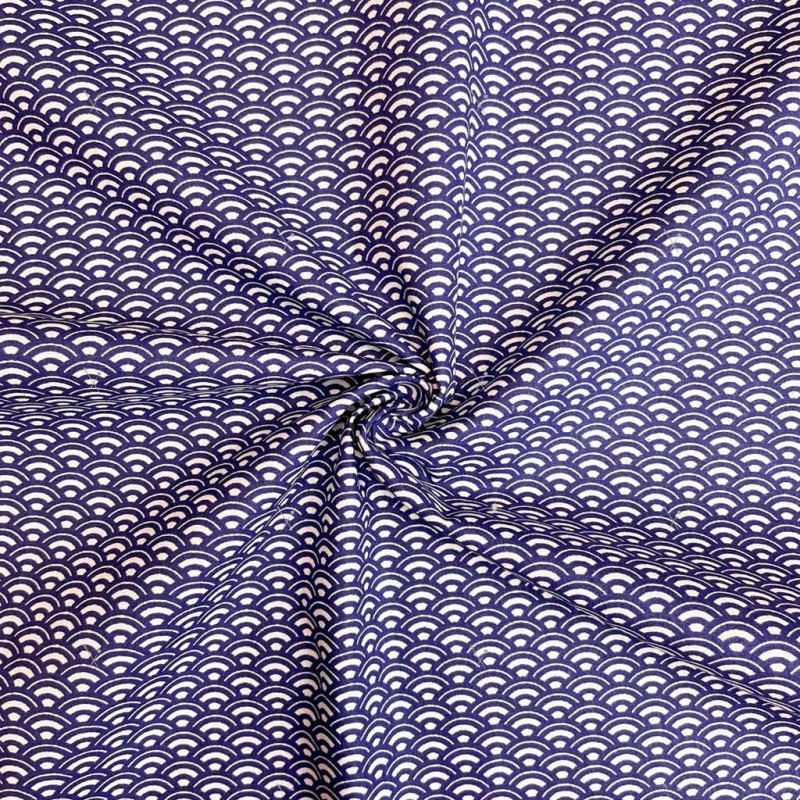 Algodón estampado SAIJO Blanco / Azul marino